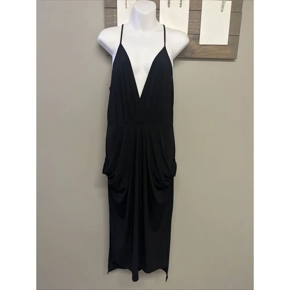 BCBGeneration Women Black Plunging V-Neck Pullover Keyhole High Low Midi Medium